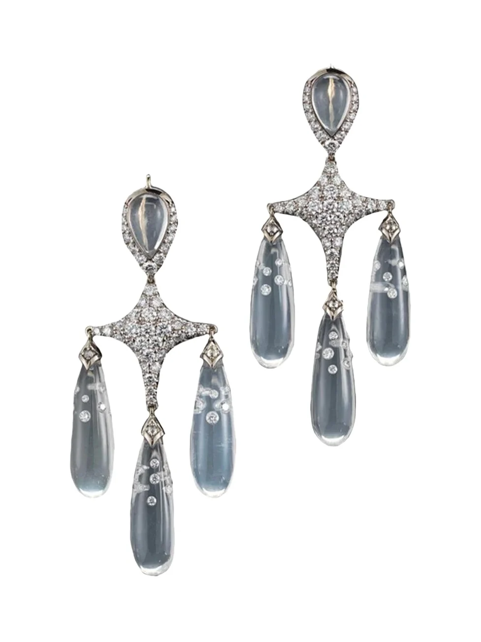 Moonstone Diamond Chandelier Earrings