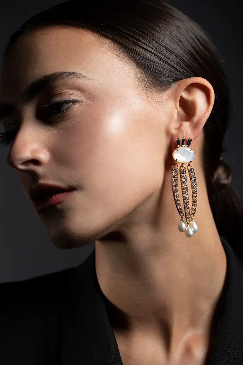 BOUNKIT JEWELRY Mother of Pearl and CZ Tassel Earrings | Thumbnail 2 BOUNKIT JEWELRY Mother of Pearl and CZ Tassel Earrings | Thumbnail 2