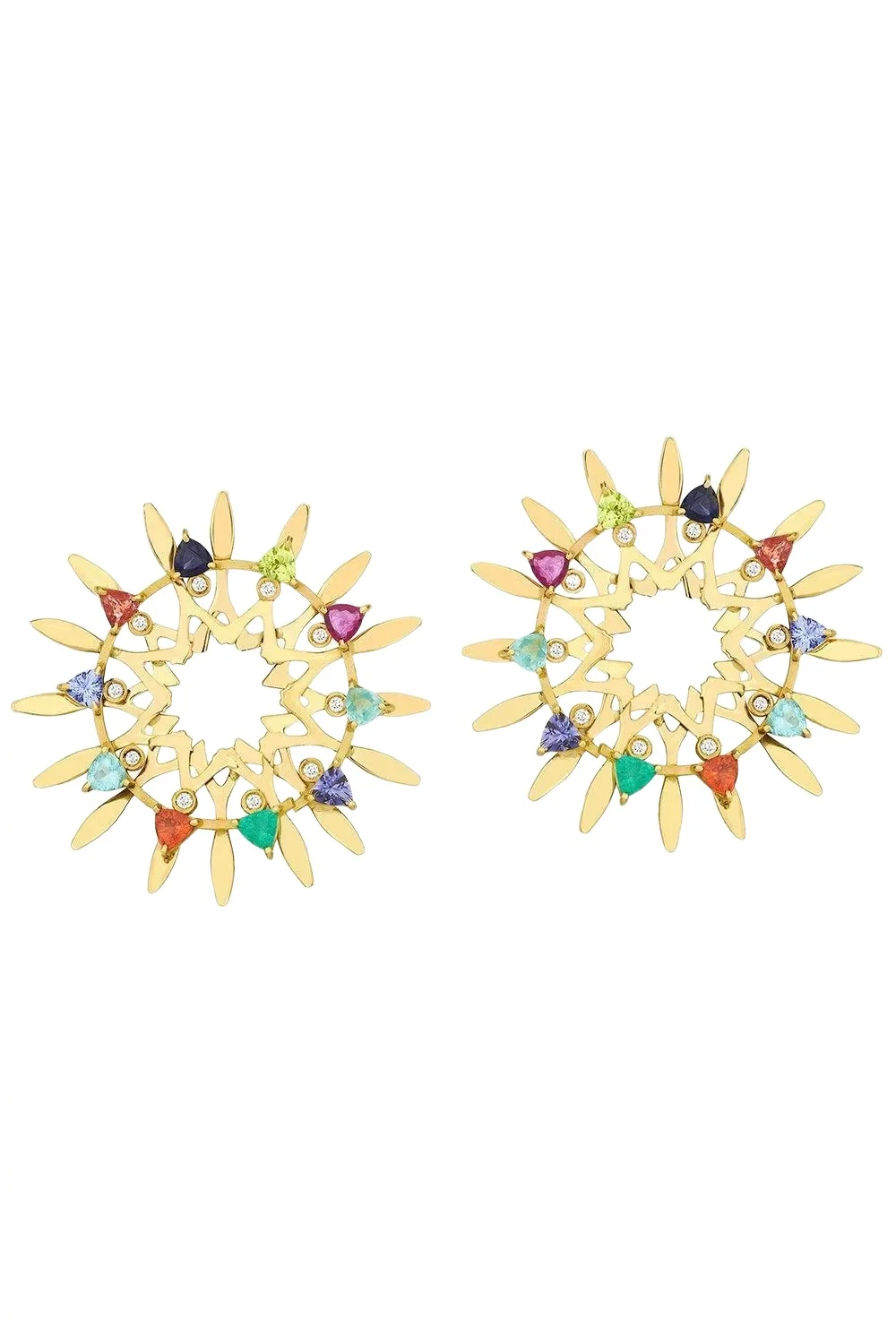 Multi Stone Large Mandala Hoop Earrings