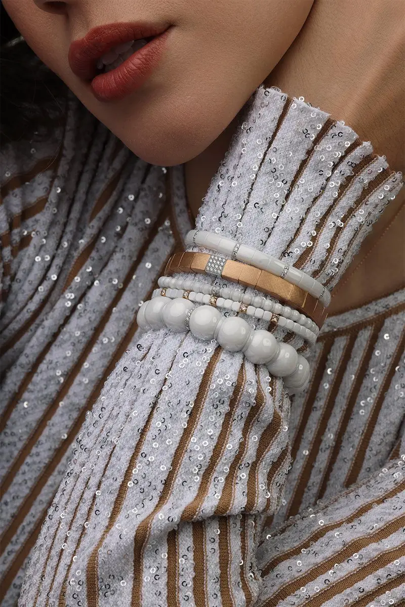 ROBERTO DEMEGLIO Nine Diamond Gold White Ceramic Pura Stretch Bracelet | Thumbnail 3 ROBERTO DEMEGLIO Nine Diamond Gold White Ceramic Pura Stretch Bracelet | Thumbnail 3