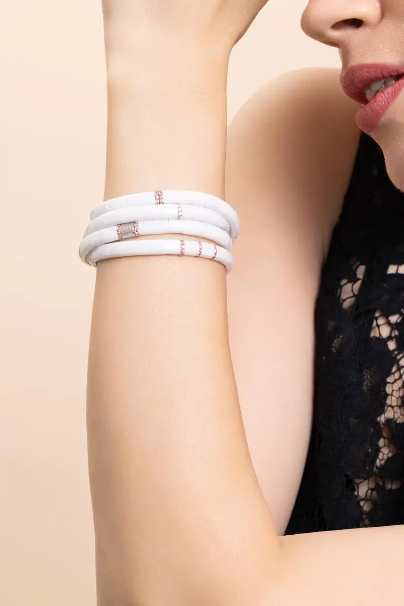 ROBERTO DEMEGLIO One Pink Sapphire Matte White Stretch Bracelet | Thumbnail 2 ROBERTO DEMEGLIO One Pink Sapphire Matte White Stretch Bracelet | Thumbnail 2