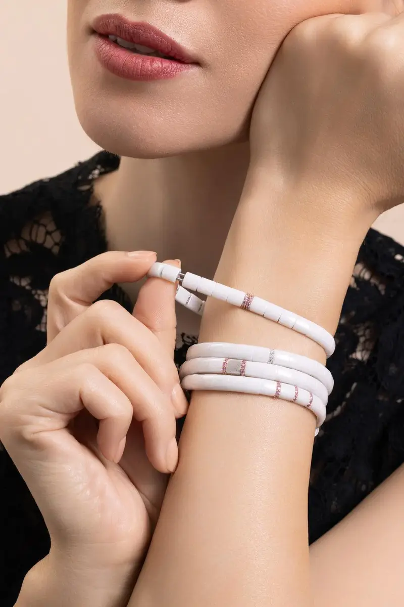 ROBERTO DEMEGLIO One Pink Sapphire Matte White Stretch Bracelet | Thumbnail 4 ROBERTO DEMEGLIO One Pink Sapphire Matte White Stretch Bracelet | Thumbnail 4