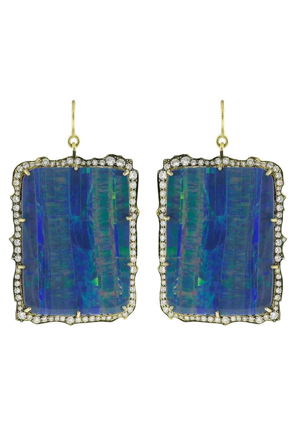 Opal and Round Brilliant Cut Diamond Drop Earrings