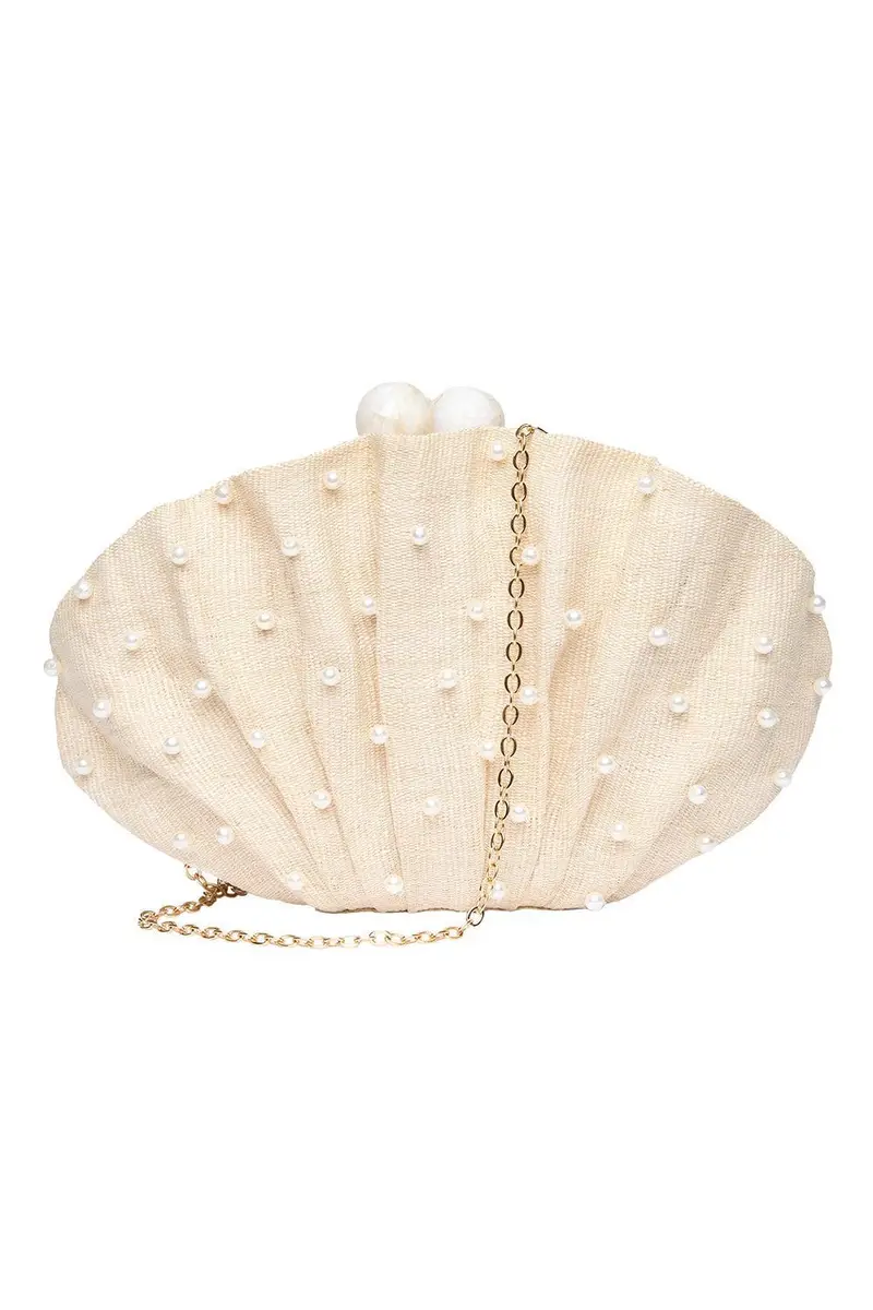 POOLSIDE Origami Scallop Clutch - White Pearl | Image 1 POOLSIDE Origami Scallop Clutch - White Pearl | Image 1