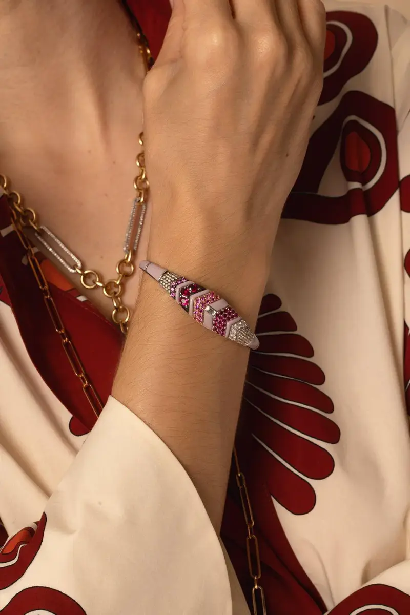 Nikos Koulis Oui Pink Enamel Bracelet | Thumbnail 2 Nikos Koulis Oui Pink Enamel Bracelet | Thumbnail 2
