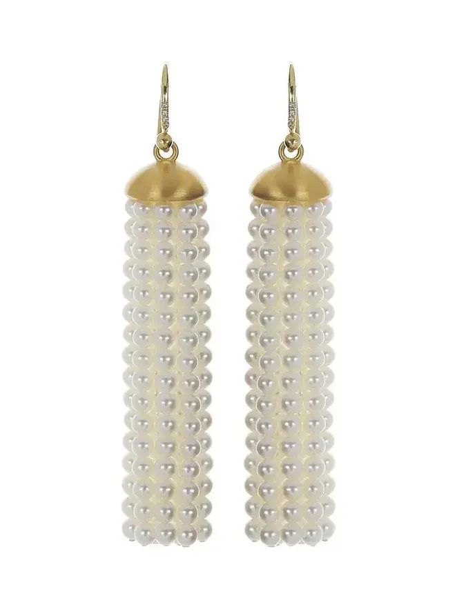 Pearl Diamond Medium Tassel Earrings Pearl Diamond Medium Tassel Earrings