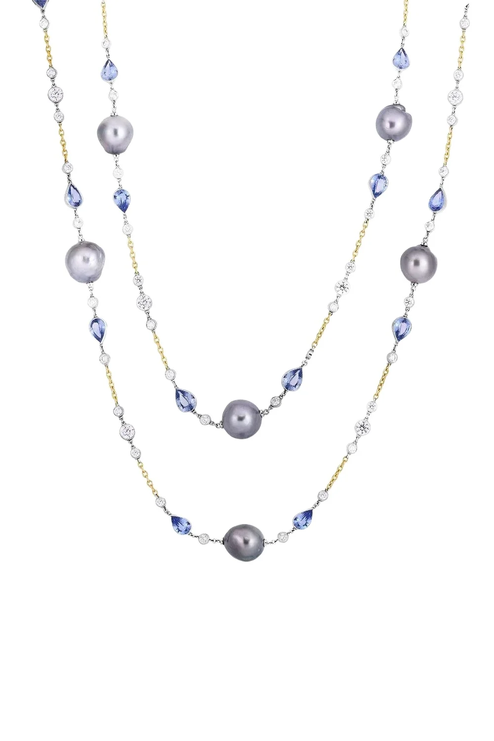 Pearl Sapphire Opera Chain Necklace