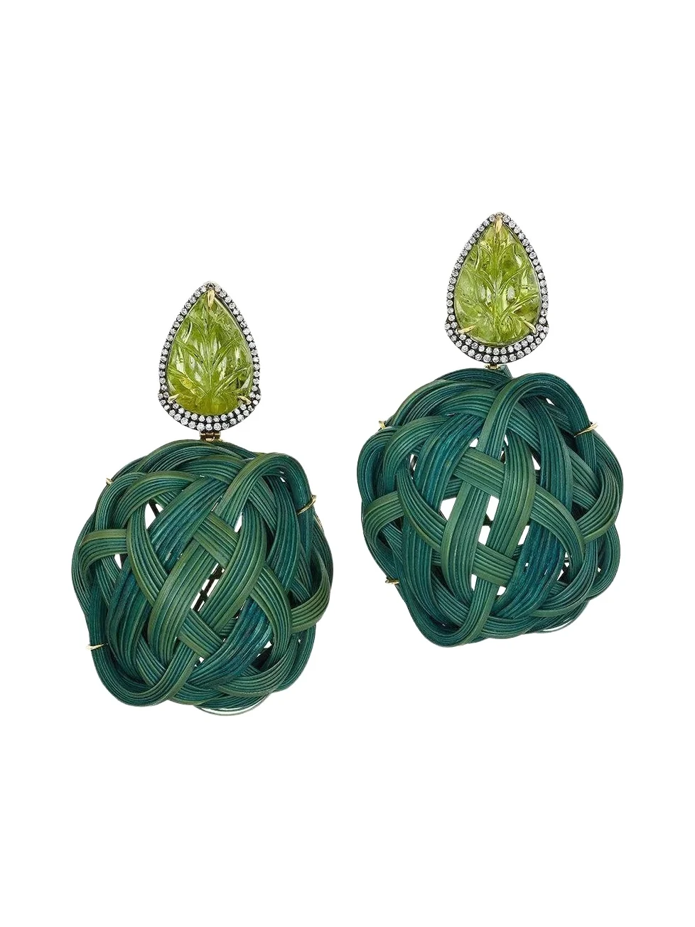 Peridot Tsavorite Green Bamboo Earrings