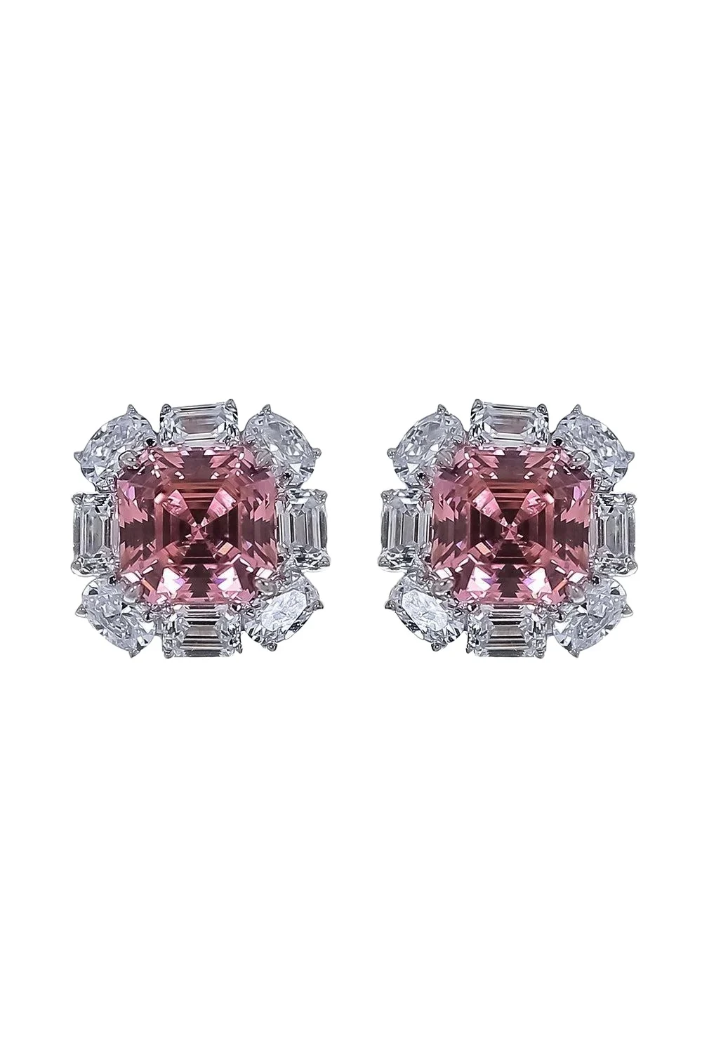 FANTASIA by DESERIO Pink Cushion Cut Chandelier Earrings