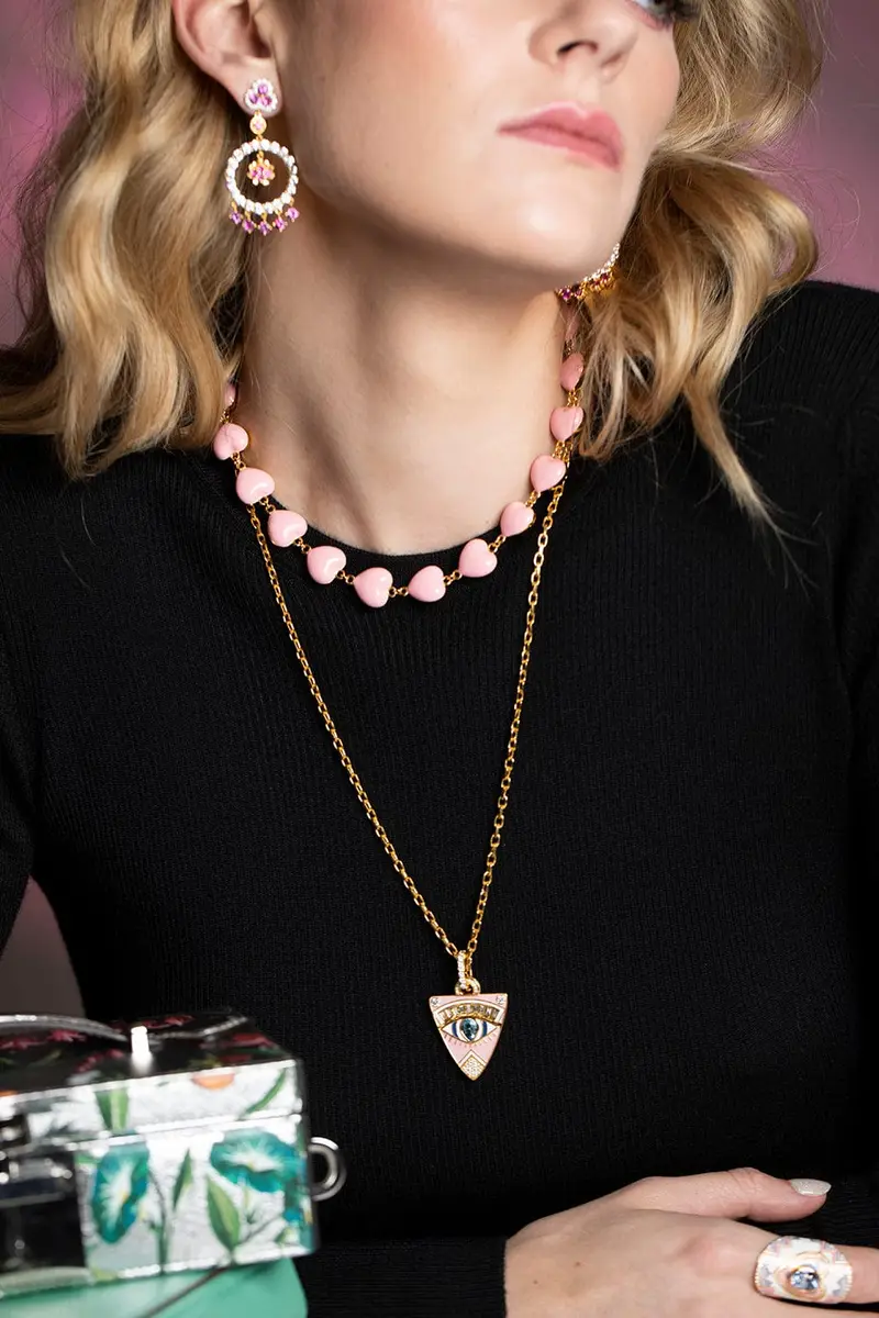 BUDDHA MAMA Pink Enamel Guitar Pick Pendant | Thumbnail 2