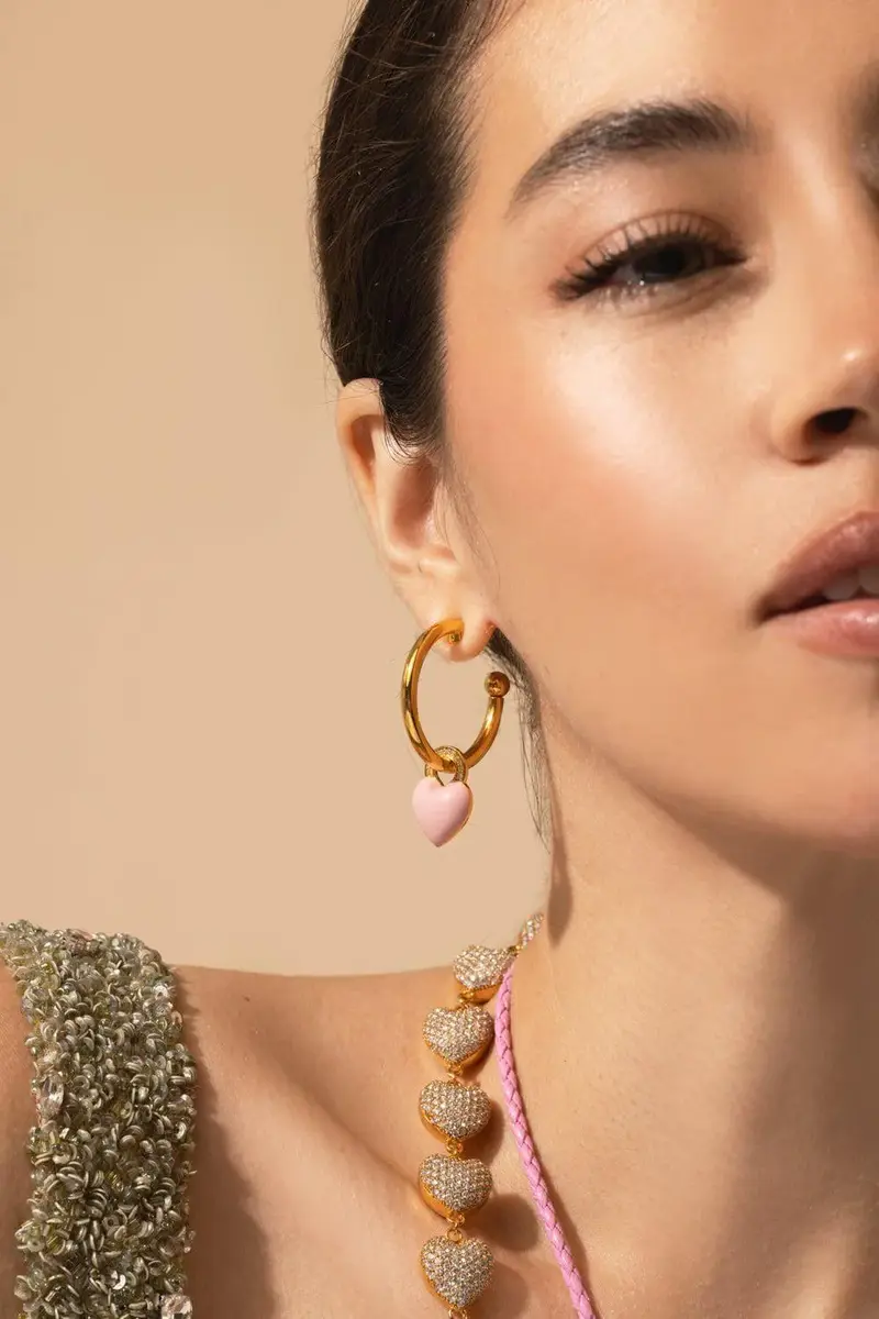 BUDDHA MAMA Pink Enamel Heart Earring Charms | Thumbnail 2