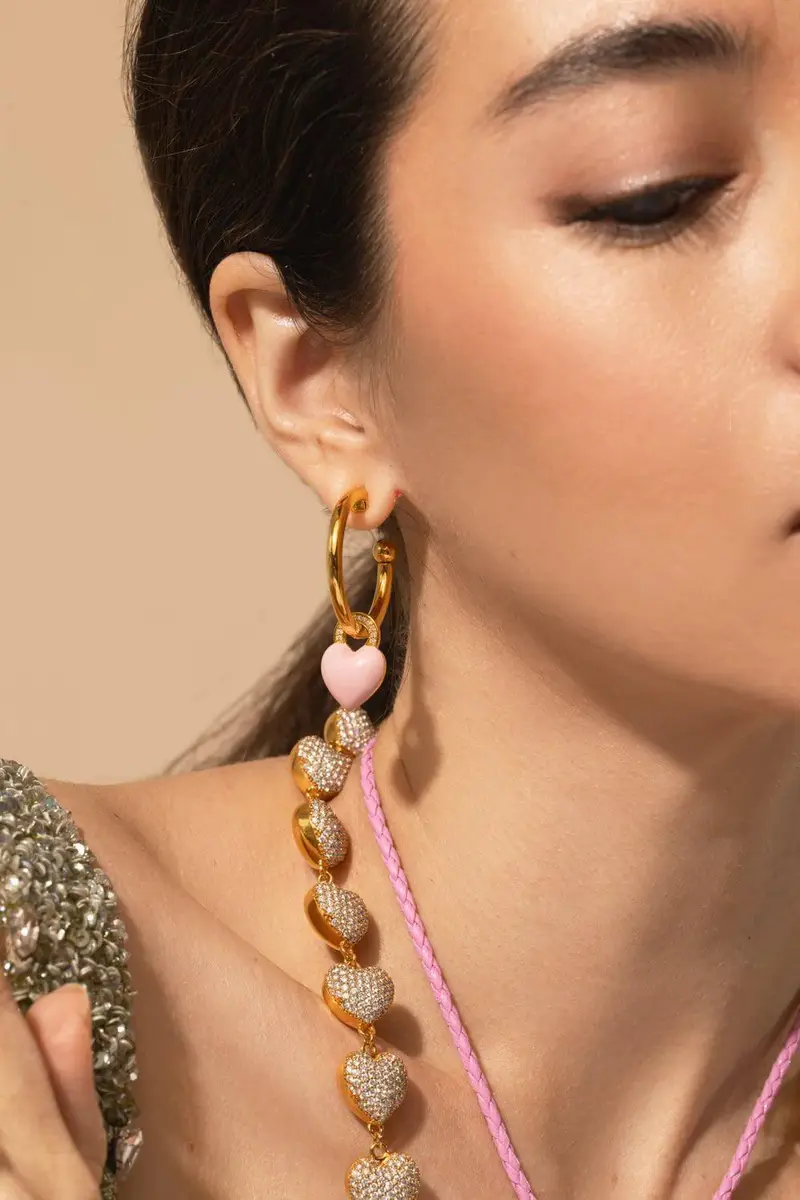 BUDDHA MAMA Pink Enamel Heart Earring Charms | Thumbnail 3