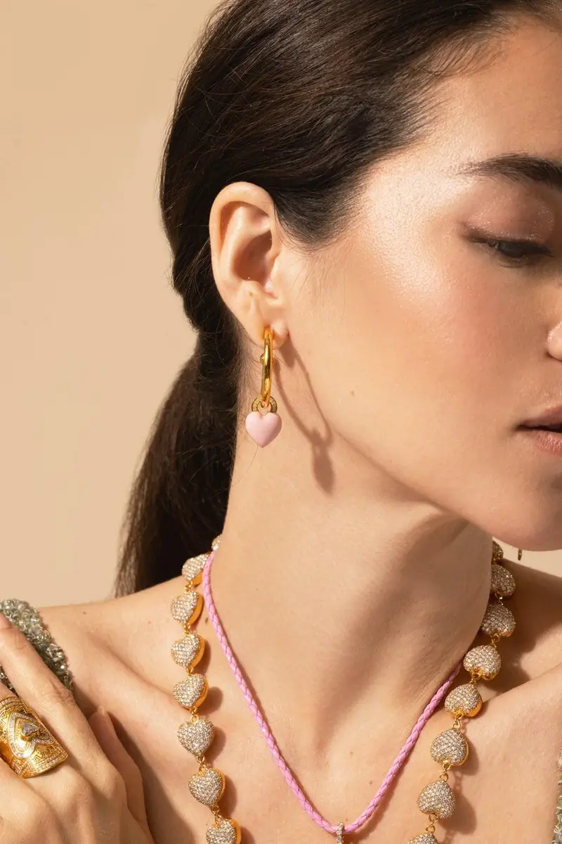BUDDHA MAMA Pink Enamel Heart Earring Charms | Thumbnail 4