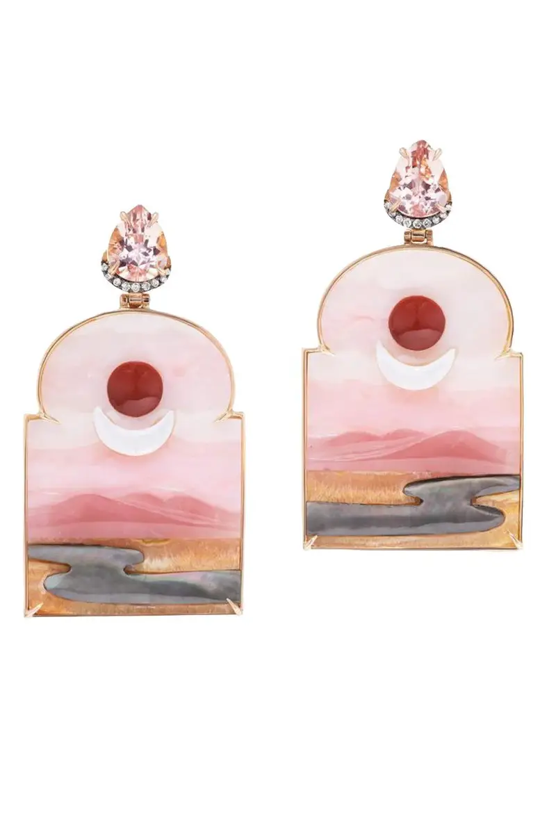 Silvia Furmanovich Pink Opal Alabaster Sky Print Window Earrings | Image 1 Silvia Furmanovich Pink Opal Alabaster Sky Print Window Earrings | Image 1