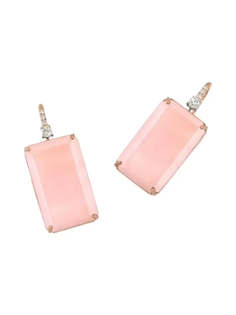 Pink Opal Diamond Rectangle Hook Earrings