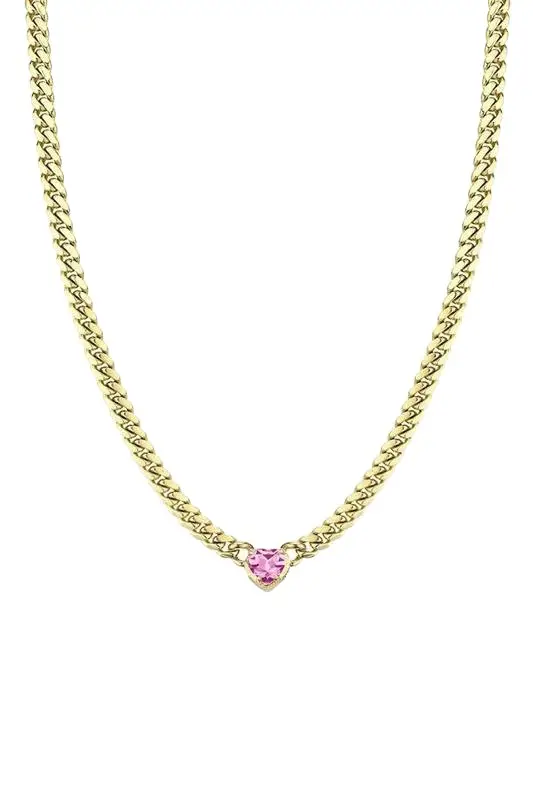 LOGAN HOLLOWELL Pink Sapphire Cuban Chain Choker Necklace | Image 1 LOGAN HOLLOWELL Pink Sapphire Cuban Chain Choker Necklace | Image 1