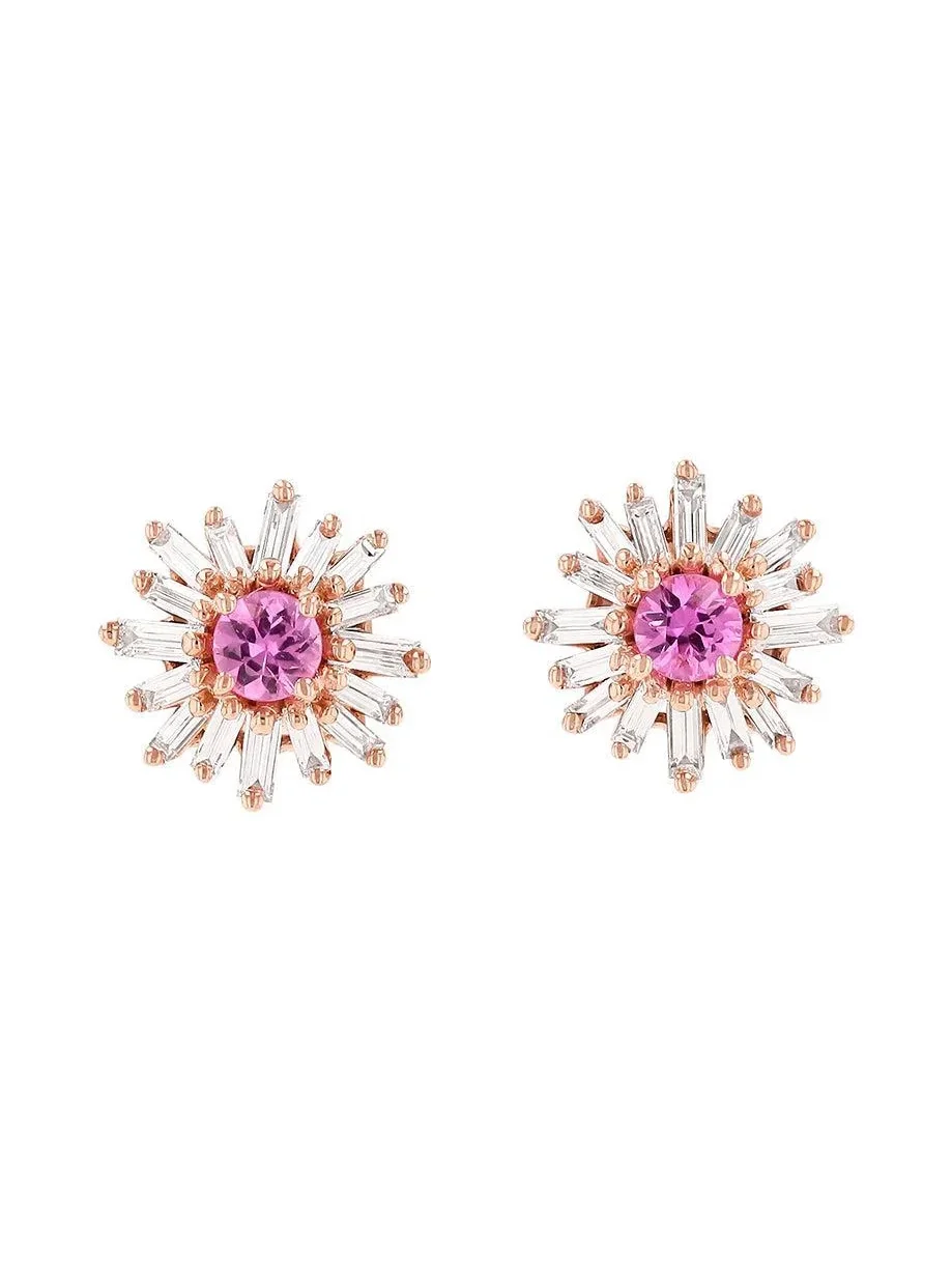 Pink Sapphire Diamond Stud Earrings
