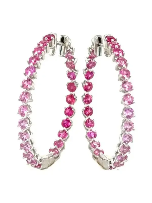 Pink Sapphire Graduated Hoop Earrings Pink Sapphire Graduated Hoop Earrings