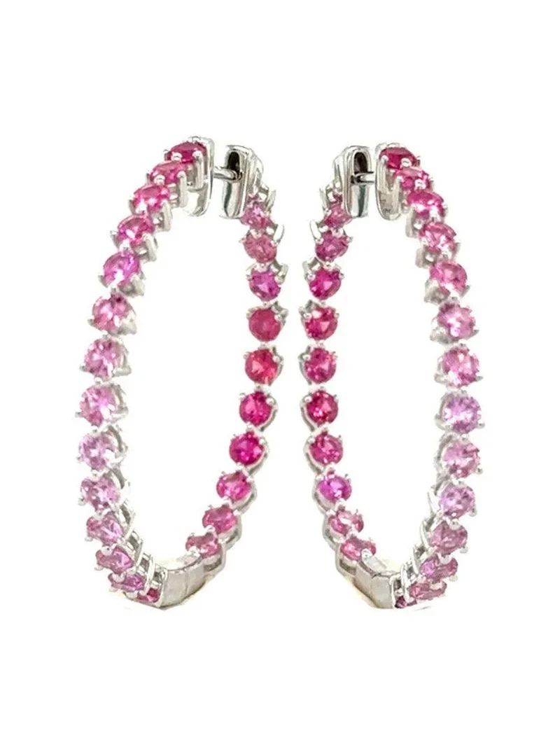 Pink Sapphire Graduated Hoop Earrings Pink Sapphire Graduated Hoop Earrings