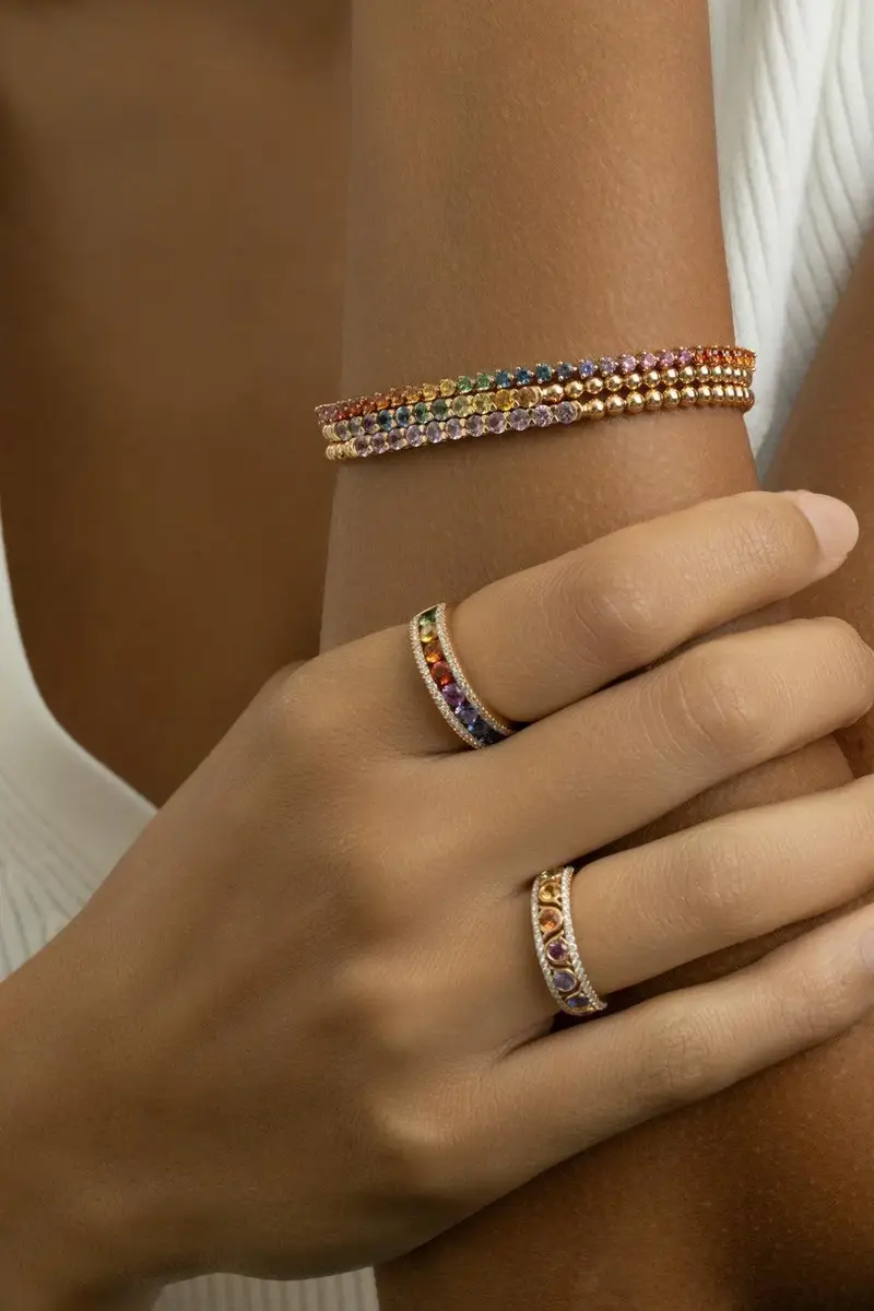 LISA NIK Pink Sapphire Stretch Beaded Bracelet | Thumbnail 3 LISA NIK Pink Sapphire Stretch Beaded Bracelet | Thumbnail 3