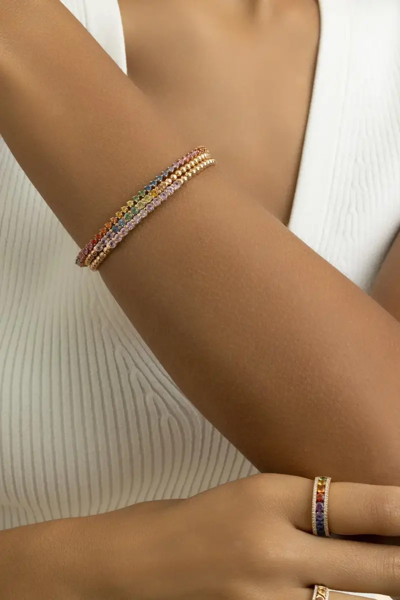 LISA NIK Pink Sapphire Stretch Beaded Bracelet | Thumbnail 4 LISA NIK Pink Sapphire Stretch Beaded Bracelet | Thumbnail 4