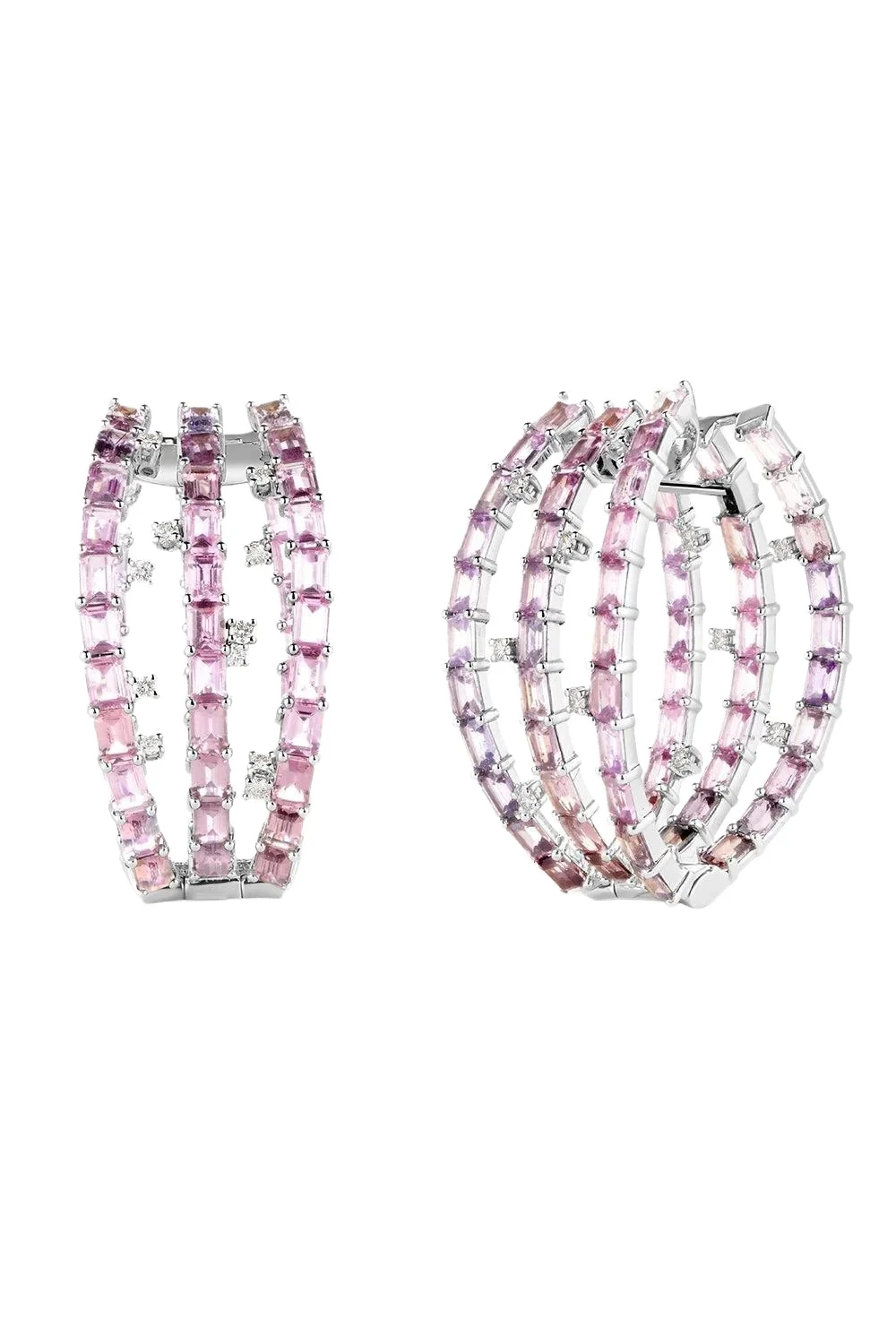 Pink Sapphire Triple Hoop Earrings