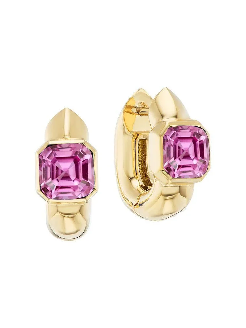 Pink Sapphire Tusk Huggie Earrings Pink Sapphire Tusk Huggie Earrings