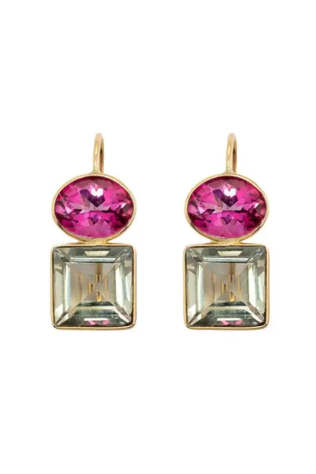 LIZZIE FORTUNATO FINE Pink Topaz Green Amethyst Duo Earrings | Image 1 LIZZIE FORTUNATO FINE Pink Topaz Green Amethyst Duo Earrings | Image 1