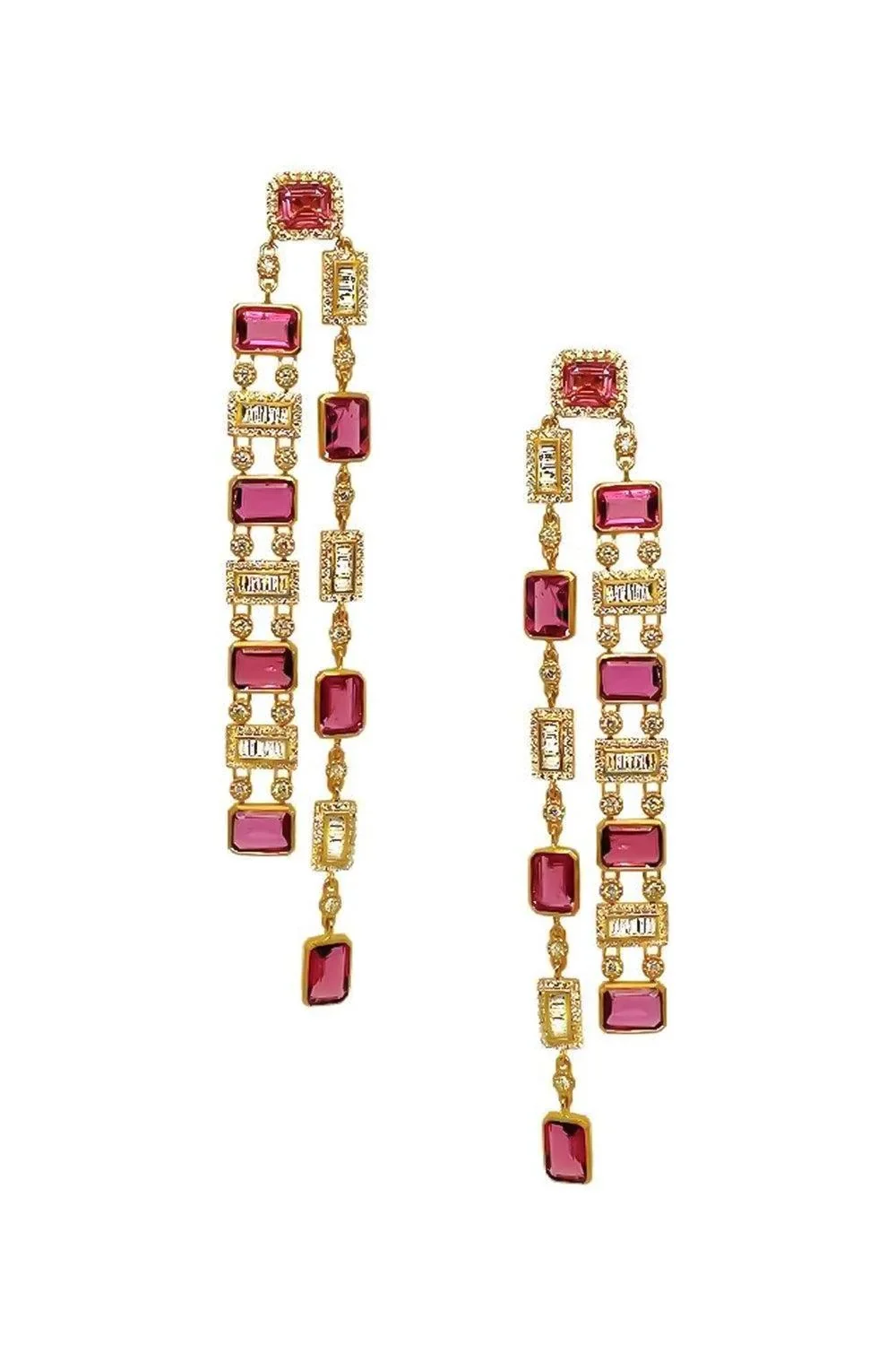 Pink Tourmaline Diamond Two Line Earrings
