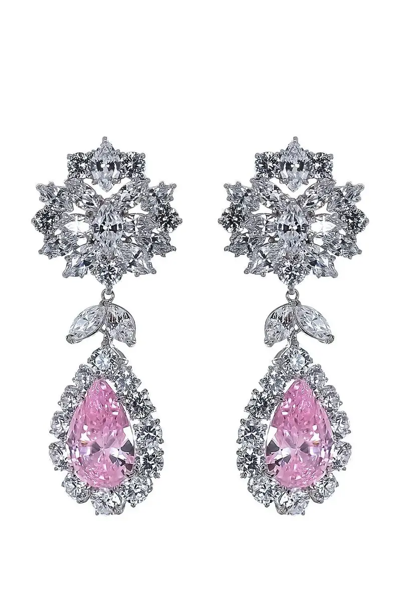 FANTASIA by DESERIO Pink White Cluster Drop Earrings | Image 1 FANTASIA by DESERIO Pink White Cluster Drop Earrings | Image 1