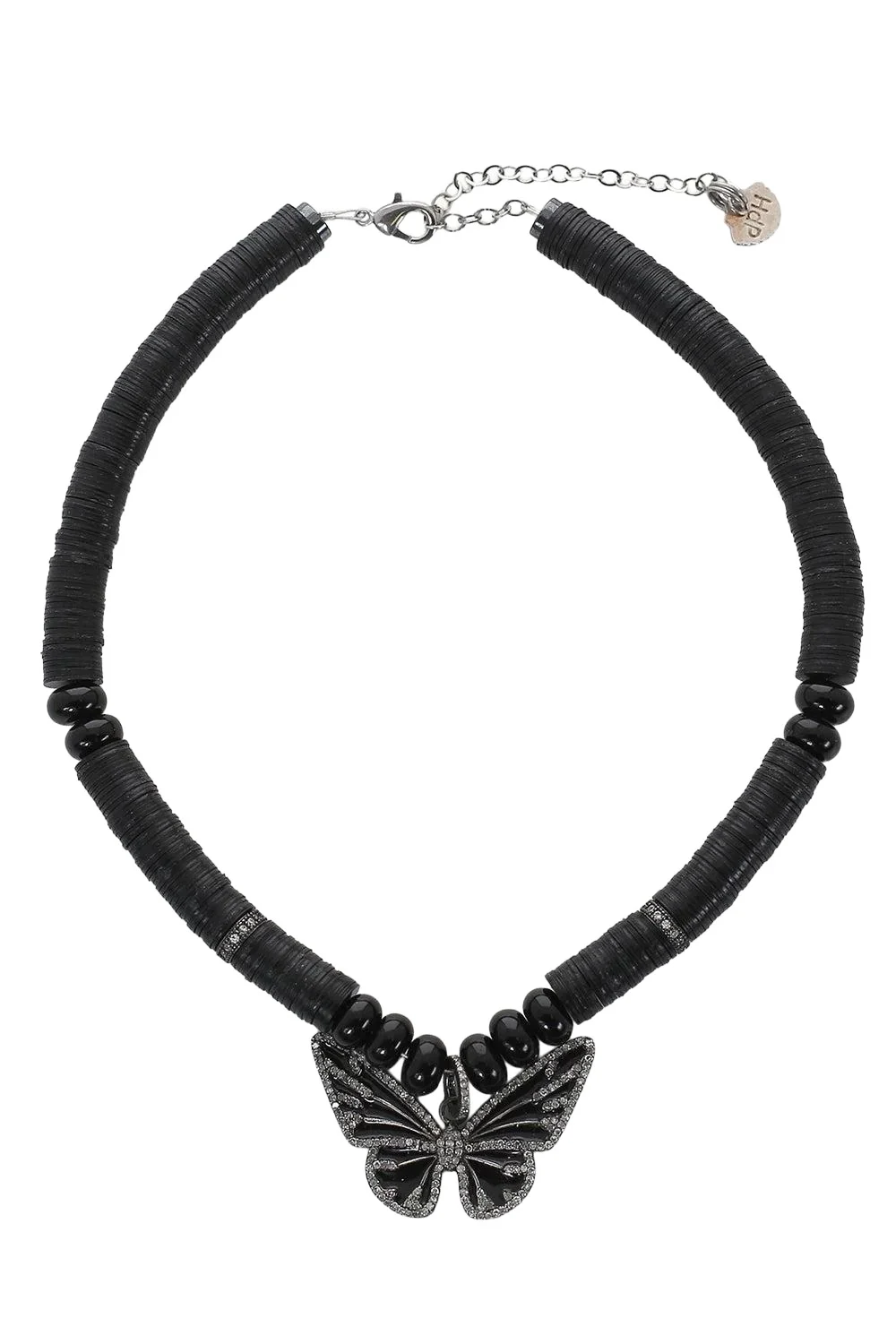 PM Enamel Black Beaded Butterfly Necklace PM Enamel Black Beaded Butterfly Necklace