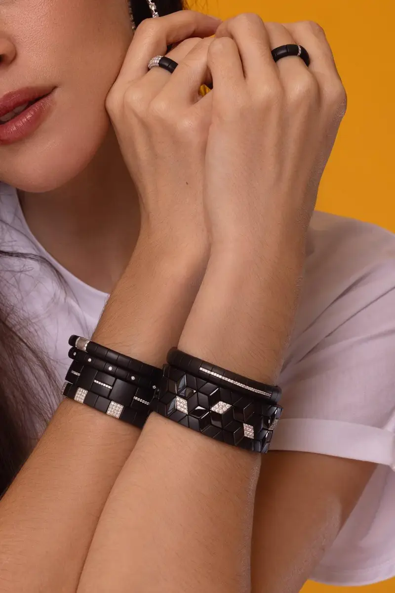 ROBERTO DEMEGLIO Pura Matte Diamond Bezel Black Ceramic Stretch Bracelet | Thumbnail 2 ROBERTO DEMEGLIO Pura Matte Diamond Bezel Black Ceramic Stretch Bracelet | Thumbnail 2