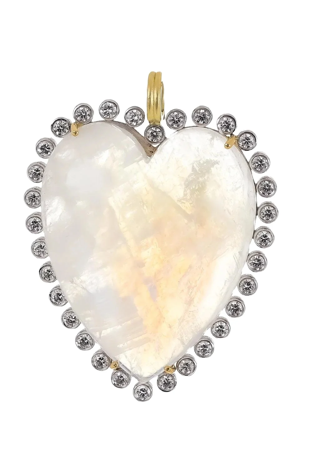 IRENE NEUWIRTH JEWELRY Rainbow Moonstone Diamond Heart Pendant