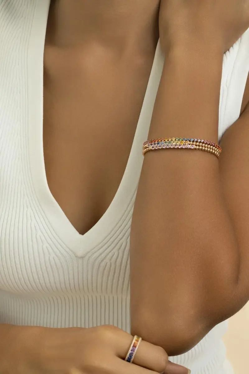 LISA NIK Rainbow Sapphire Beaded Stretch Bracelet | Thumbnail 3