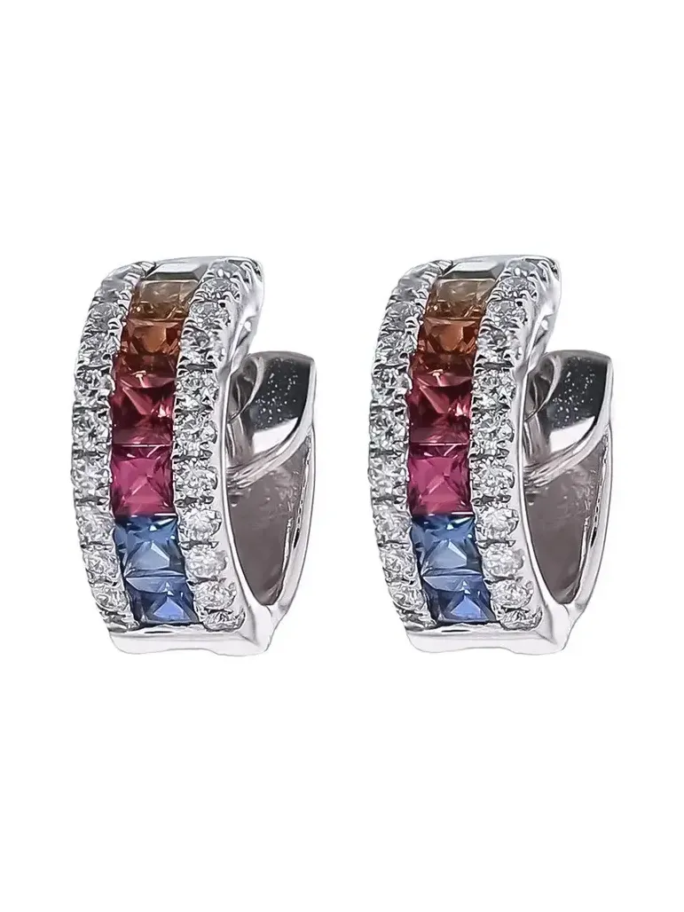 Rainbow Sapphire Diamond Hinge Hoop Earrings Rainbow Sapphire Diamond Hinge Hoop Earrings