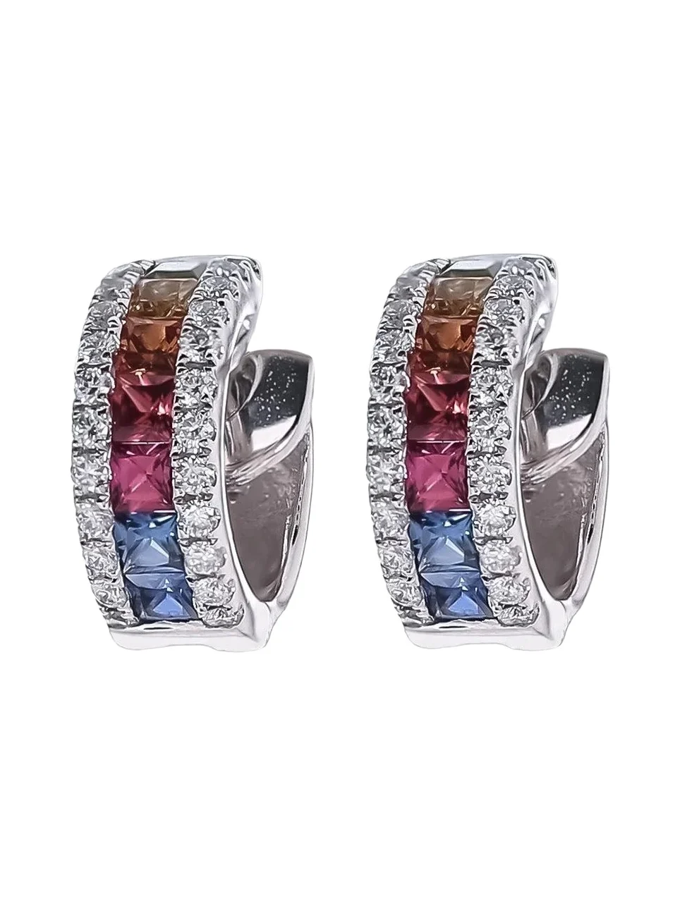 Rainbow Sapphire Diamond Hinge Hoop Earrings Rainbow Sapphire Diamond Hinge Hoop Earrings