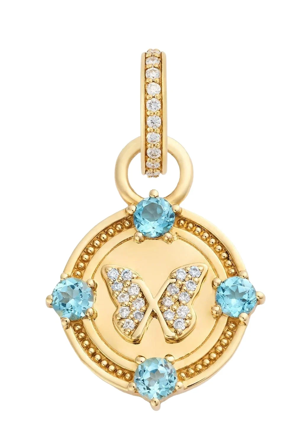 Foundrae Reverie - Swiss Blue Topaz Miniature Butterfly Gemstone Medallion