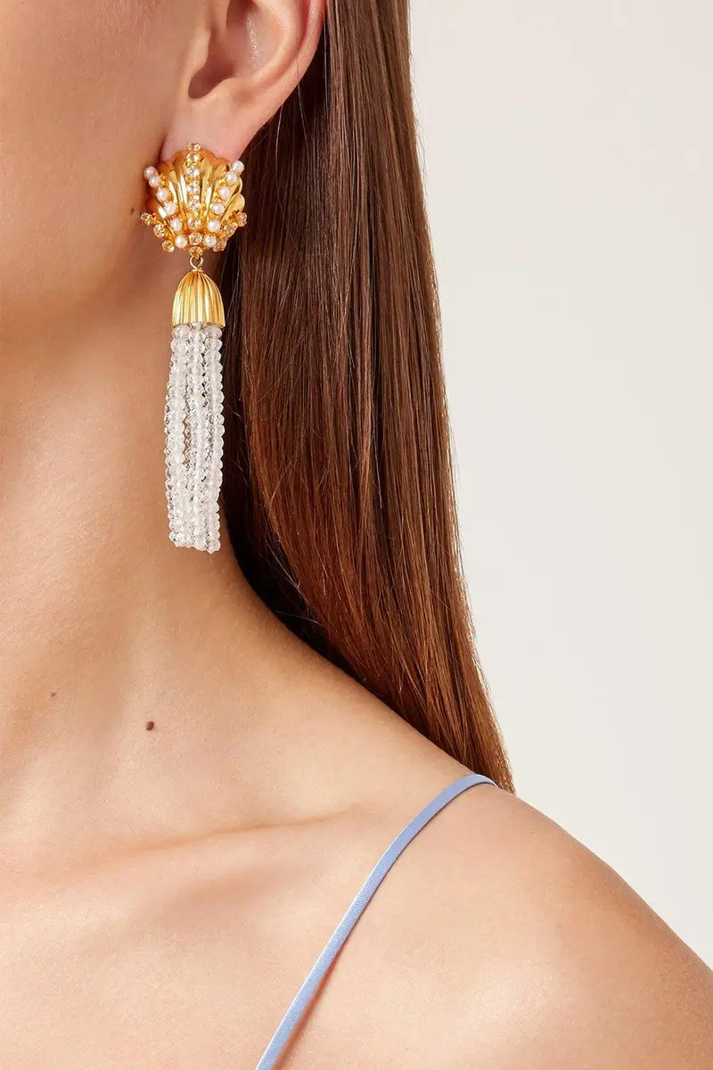 BOUNKIT JEWELRY Rock Crystal Tassel Earrings | Thumbnail 2