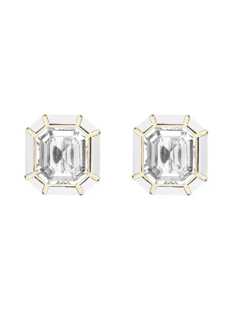 Rock Crystal White Agate Inlay Melange Stud Earrings