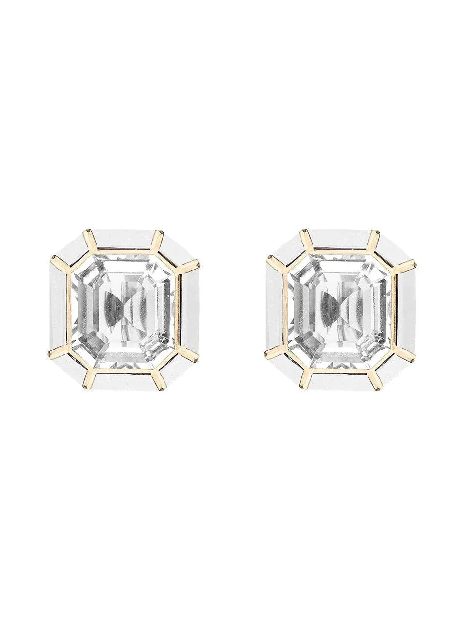 Rock Crystal White Agate Inlay Melange Stud Earrings