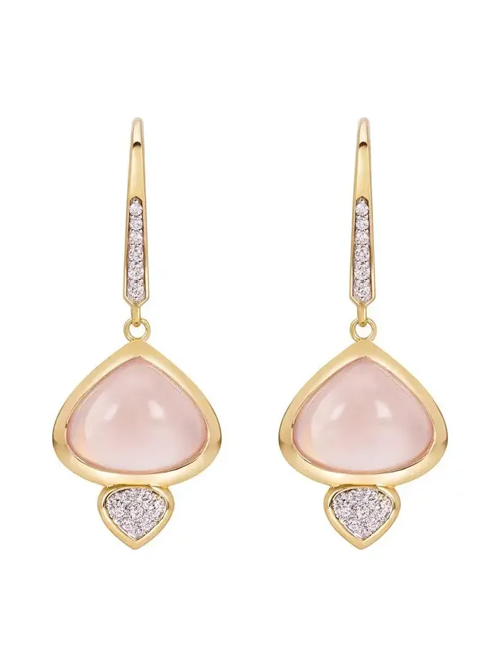 Rose Quartz Diamond Trisolina Drop Earrings