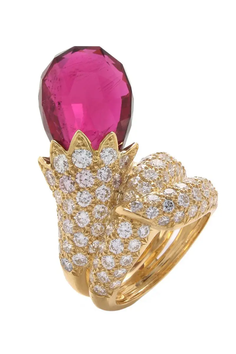 DAVID WEBB Rubellite Flower Bud Wrap Ring | Image 1 DAVID WEBB Rubellite Flower Bud Wrap Ring | Image 1