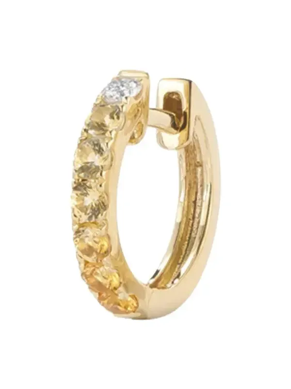 Single Midi Yellow Sapphire Diamond Hoop Earring