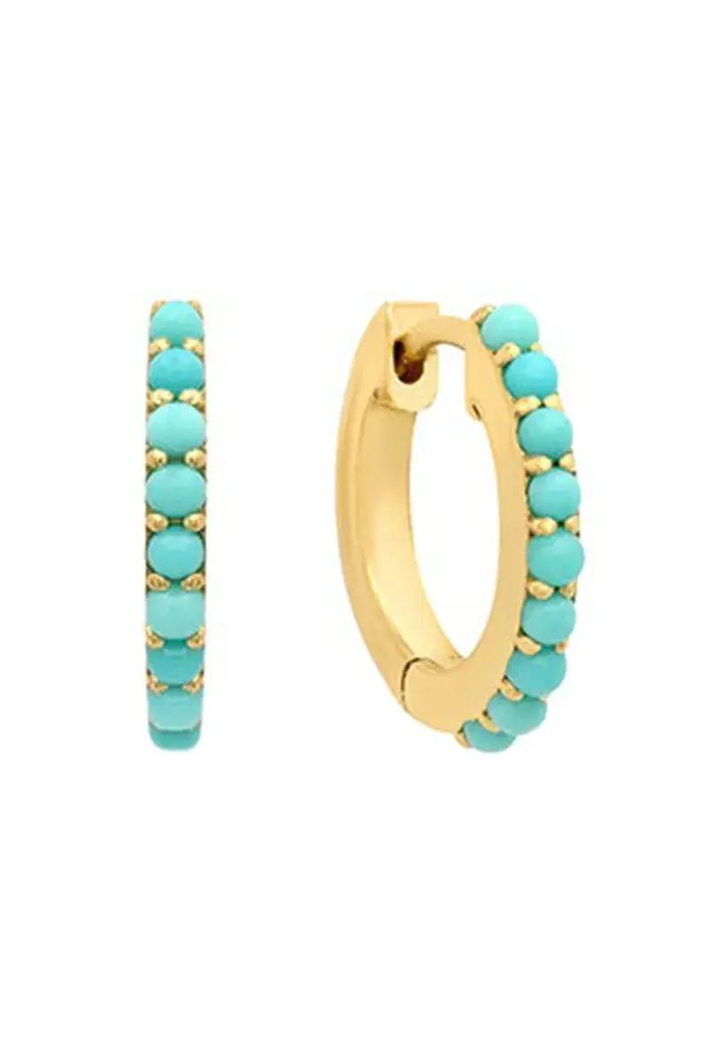 Jennifer Meyer Small Turquoise Huggie Earrings | Image 1 Jennifer Meyer Small Turquoise Huggie Earrings | Image 1