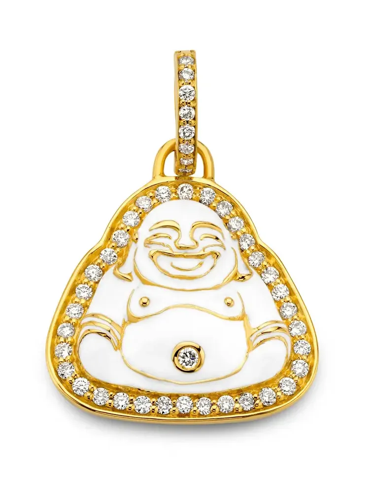 Small White Enamel Happy Buddha Pendant
