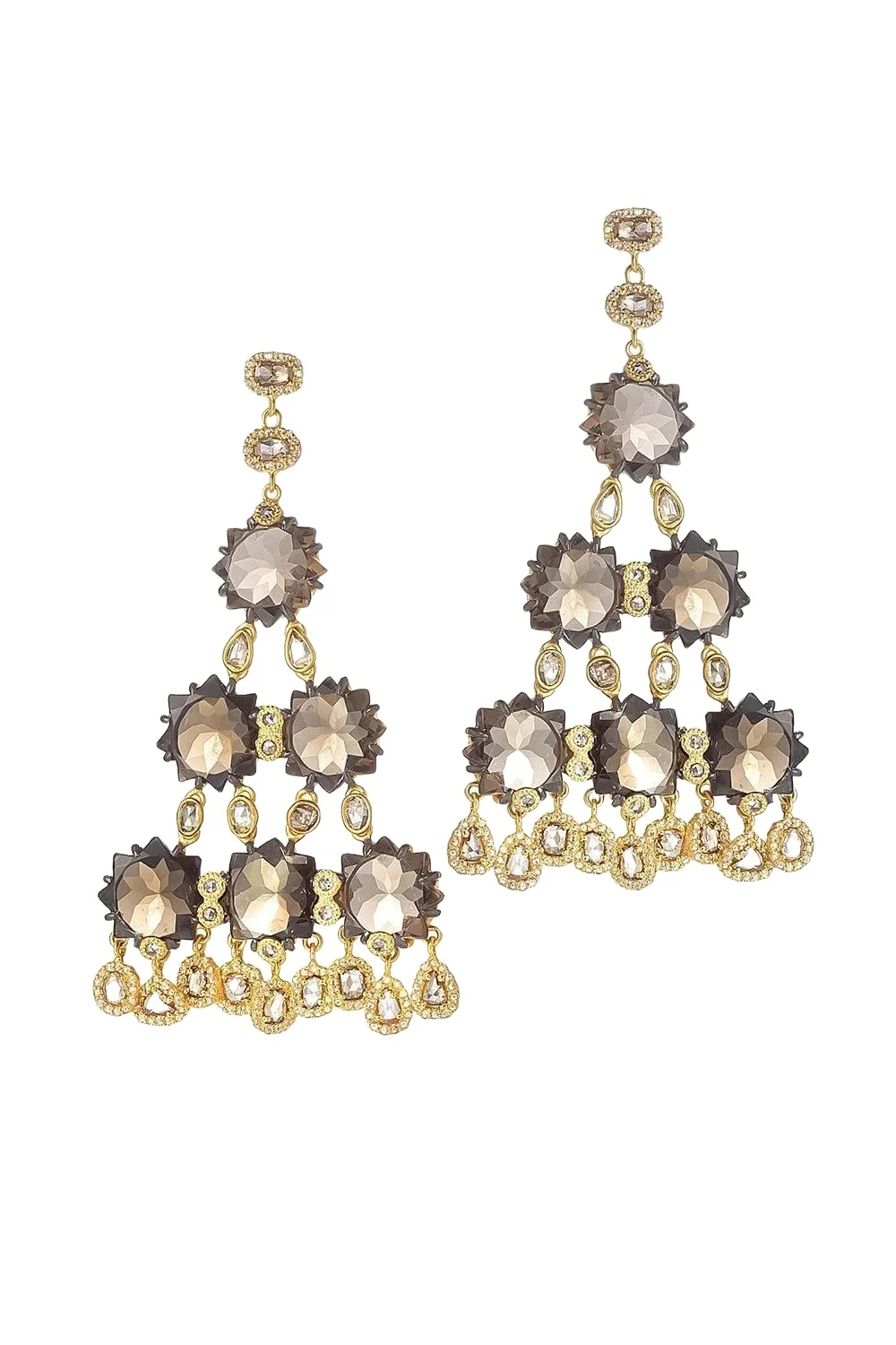 Smokey Quartz Triangle Drop Earrings