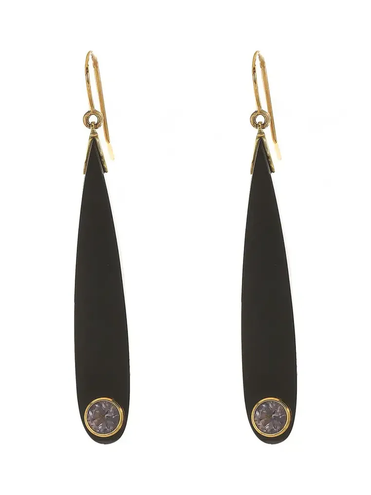 Smoky Quartz Black Bakelite Earrings