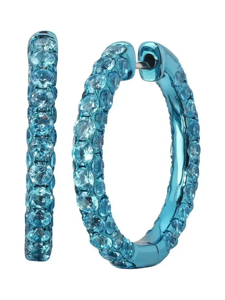 Swiss Blue Topaz Blue Large 3 Sided Hoop Earrings Swiss Blue Topaz Blue Large 3 Sided Hoop Earrings