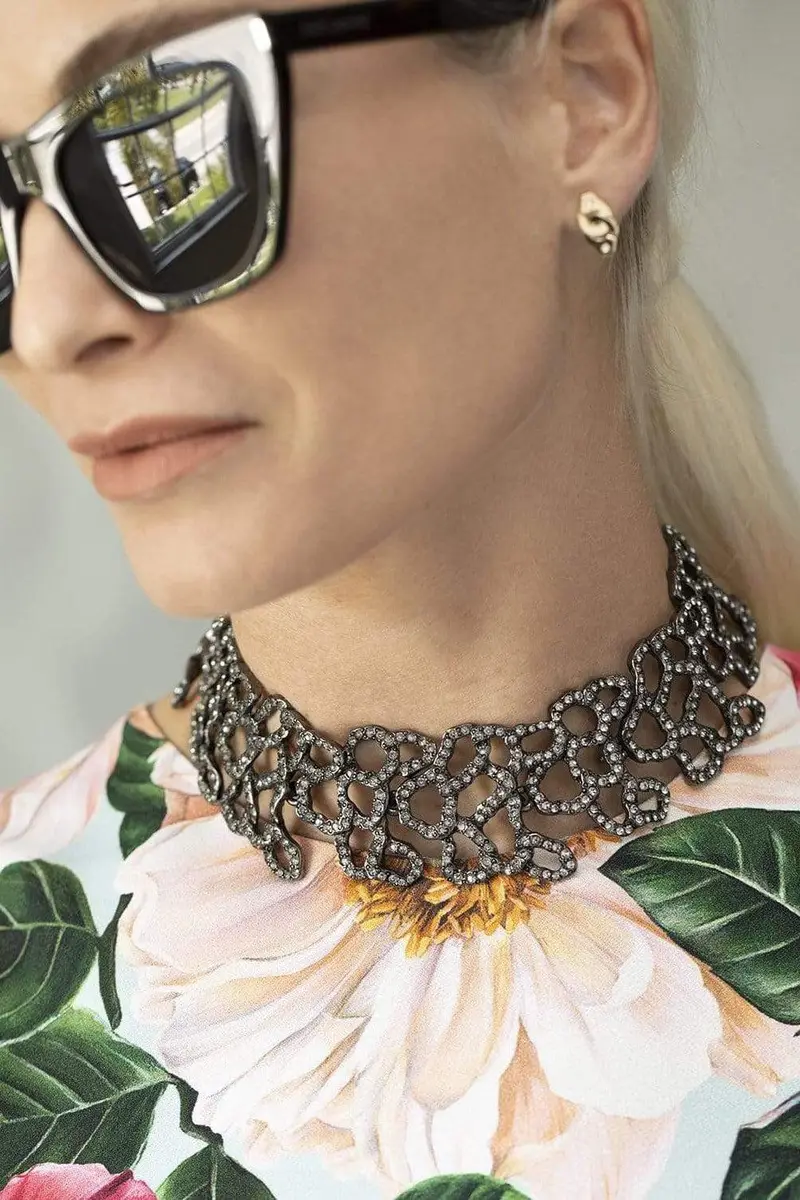 Oscar de la Renta Taffeta Bow On Pave Choker | Thumbnail 2 Oscar de la Renta Taffeta Bow On Pave Choker | Thumbnail 2