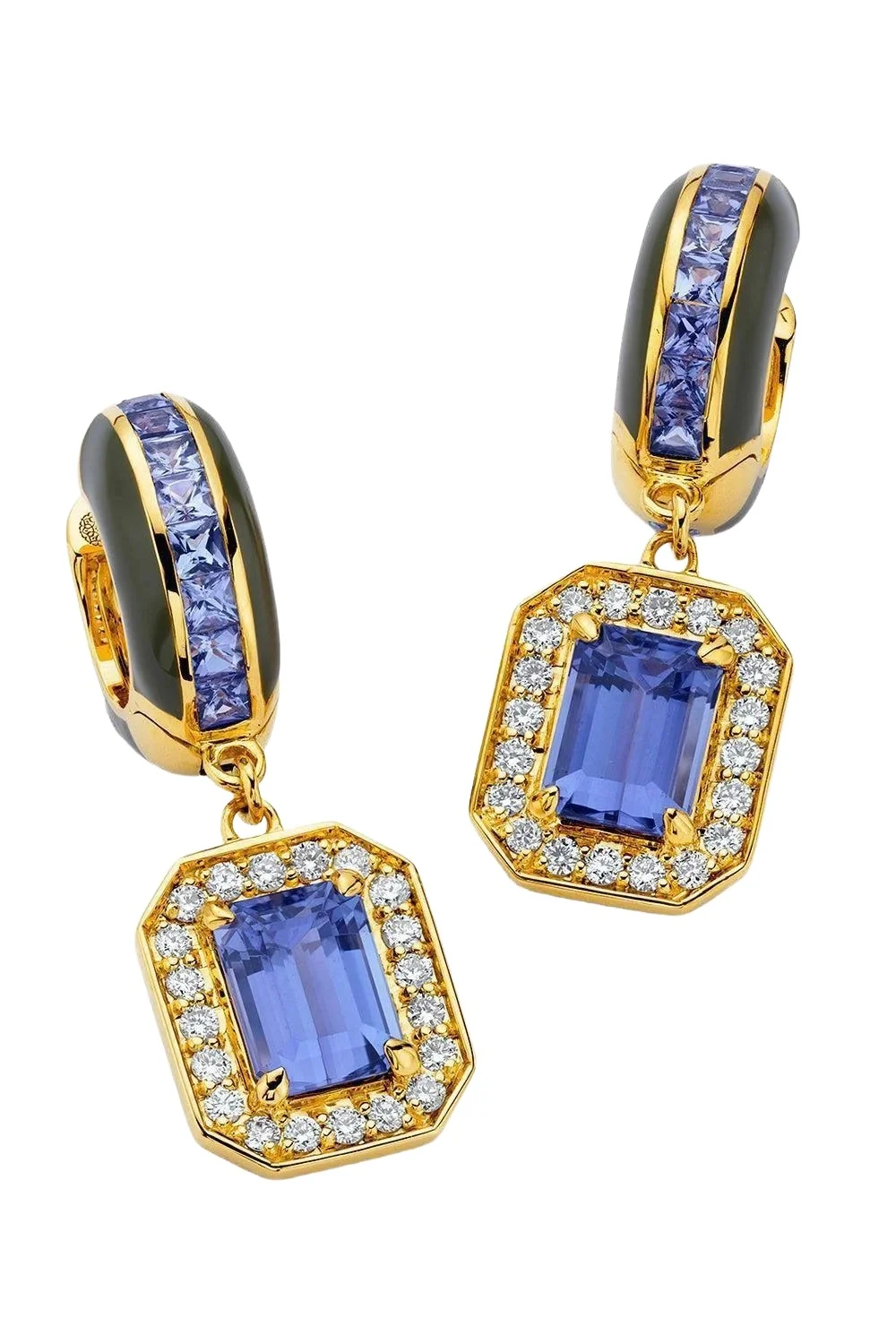 Tanzanite Square Drop Hoop Earrings